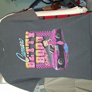 Betty Boop Chevy Camaro T-shirt M Grey Pink Graphic GM Official Licensed Tee